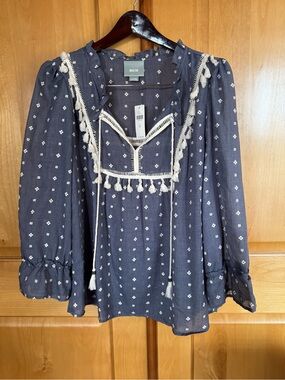 Maeve Navy Tassel-Trim Peasant Tunic
